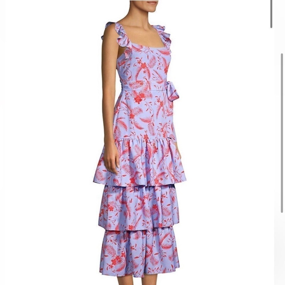 Likely Juno Floral Tiered Midi Dress in Periwinkle size 2